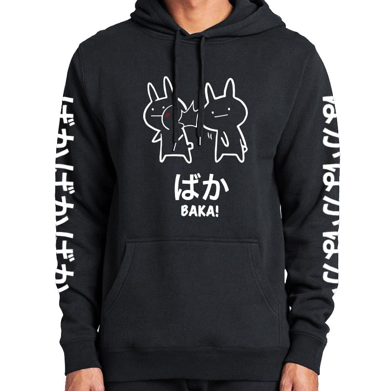 Baka Rabbit Slap Hoodies Japan Anime Funny Cute Thick Hoody High Quality Black Japanese Sweatshirt Pullover