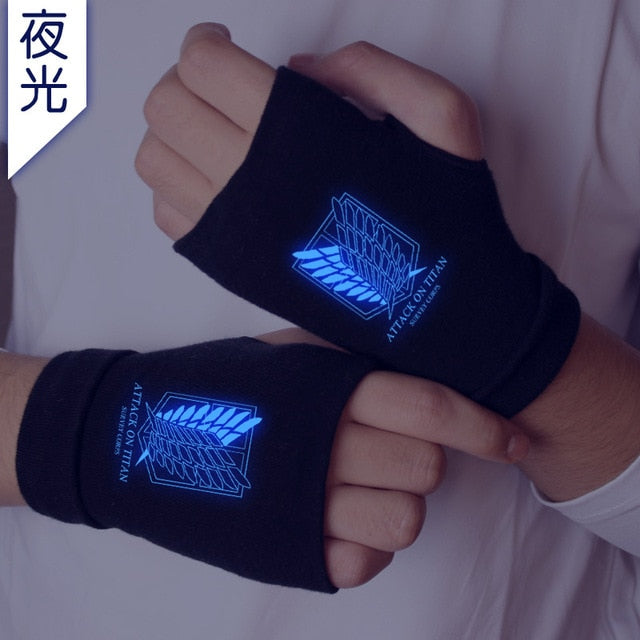 Attack on Titan Luminous Knitting Gloves Cotton Warm Half Finger