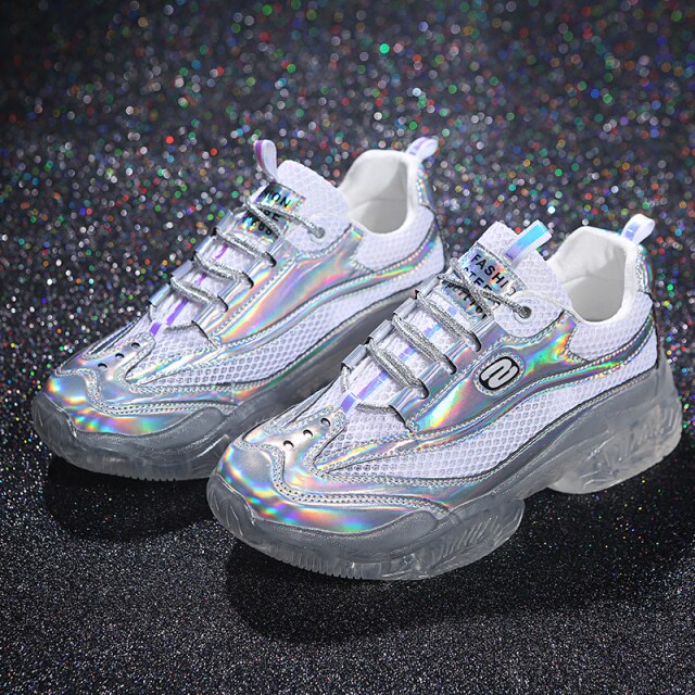 Women Crystal Heel Holographic Shoes